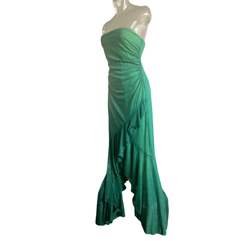 Y2K City Triangles Green Asymmetrical Strapless Midi Dress